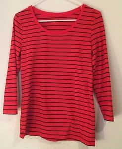 Joe Fresh for JCP red blue striped cotton spandex 3/4 sleeve shirt blouse Med - Picture 1 of 5