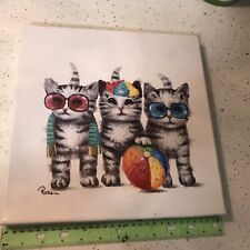 KITTENS artworkCanvas Wall Art Painting Print Cute kittens wearing glasses 12x12