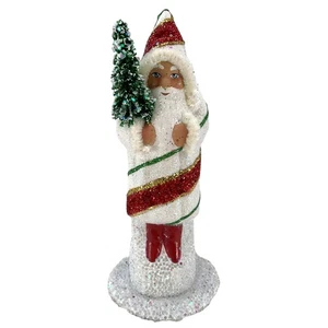 Ino Schaller White Red Green Striped Santa German Christmas Paper Mache 6 Inch - Picture 1 of 7