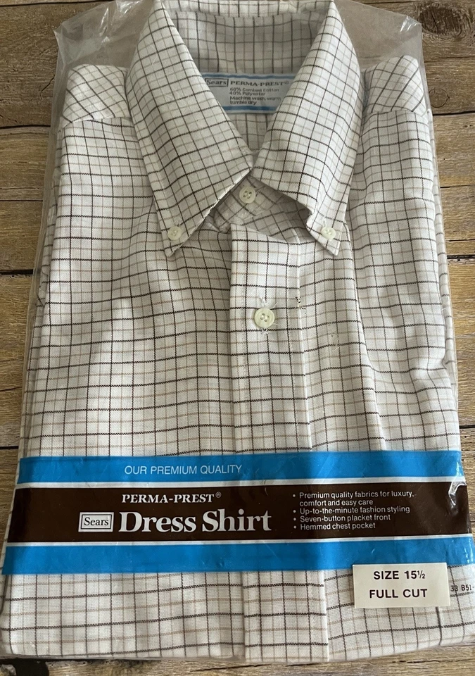 Camisa de vestir vintage Sears Perma-Prest 15,5 corte completo a cuadros nueva con etiquetas 60/40 mezcla SS Foto 1 de 4