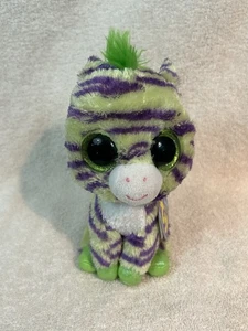 NWT Ty Beanie Boo Wild The Green And Purple Zebra 6" Justice Exclusive - Picture 1 of 9