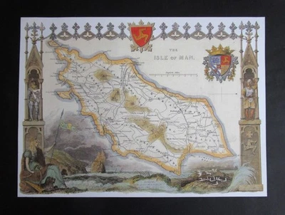 12.50" x 9.10"  REPRODUCTION OF AN  1830  THOMAS MOULE MAP   THE  ISLE OF MAN - Image 1 of 4