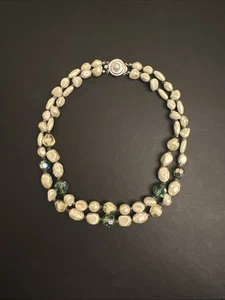 Vintage Made In Austria Pearl White & Turquoise Blue Bead Necklace 17” - Picture 1 of 10