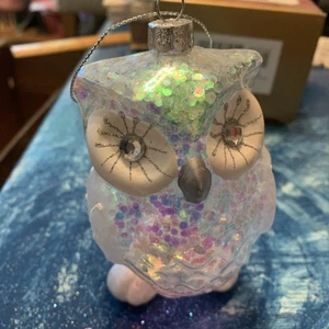 White Silver Rainbow Color Owl Christmas Ornament - Picture 1 of 7
