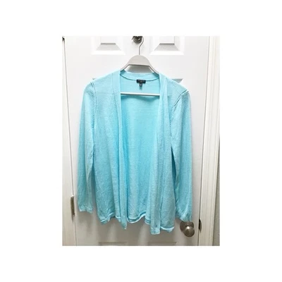 Talbots 100% Linen Cardigan Sweater Aqua Blue Open Front Size Medium Petite MP - Image 1 of 4