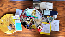 Vintage 10" Round Storage Tin With Sewing Tools, Notions Contents, Almost 2lbs.
