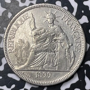 1897-A French Indo-China 1 Piastre Lot#MK157 Large Silver! Chopmarked - Picture 1 of 2