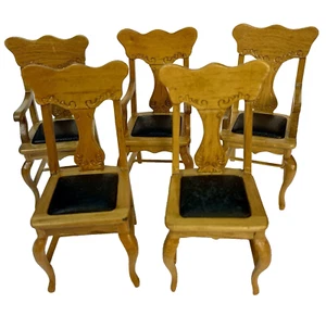 Lote de 5 sillas de comedor Reminiscence vintage lado roble y brazo Bespaq 1:16 casa de muñecas - Imagen 1 de 8