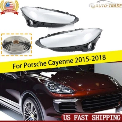 2x For Porsche Cayenne 2015-2018 Headlamp Transparent Cover Headlight Shell - Image 1 of 4