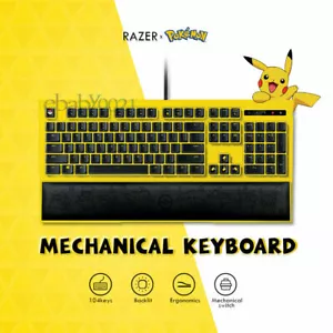 RAZER Pokemon Pikachu limited Mechanical Wired gaming keyboard 104keys backlight - Picture 1 of 12