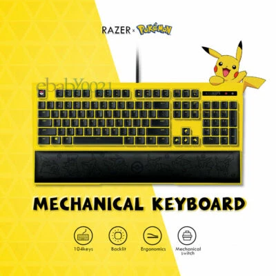 RAZER Pokemon Pikachu limited Mechanical Wired gaming keyboard 104keys backlight - Image 1 of 4