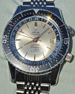 Enicar Ultrasonic Sherpa Guide Ruby Rotor Large Diameter Sub Diver 2 Crowns 1961 - Image 1 of 4