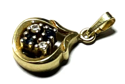 Graziler 585 Gold 14 K Gelbgold Anhänger 2 Saphire 2 Diamanten Klassiker L 19 mm - Bild 1 von 4