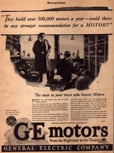 Anuncio impreso de GE Motors 1919 del General Electric más poderoso al más pequeño - Imagen 1 de 1