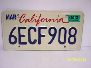 CALIFORNIA LICENSE PLATE 6ECF908 EXPIRED MARCH 2012 - Picture 1 of 3