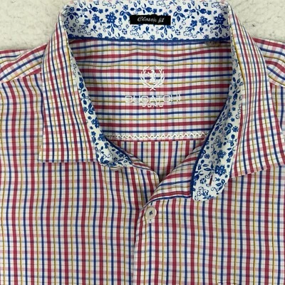 Camisa Bugatchi Para Hombre 2XL Calce Clásico L/S Cuadros Floral Contraste Borde Abotonada Foto 1 de 4