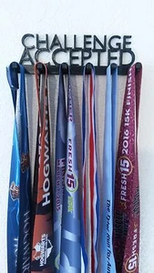 CHALLENGE ACCEPTED RUNNER SPORTS MEDAL DISPLAY RACK HOLDER HANGER ORGANIZER - Picture 1 of 7