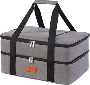 Lunch Bag Insulated Thermal Food Carrier Insulated Double Decker Casserole Carri - Picture 1 of 6