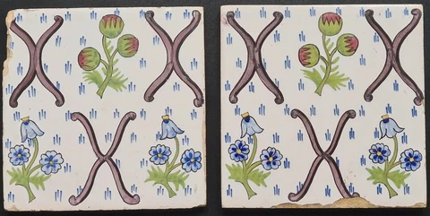 PAIR OF EARLY 20TH CENTURY DUTCH DELFT POLYCHROME TILES C1910 Cover