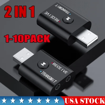 Bluetooth 5.0 2 в 1 передатчик приемник автомобильный беспроводной аудио адаптер USB 3,5 мм Aux - Изображение 1 из 4