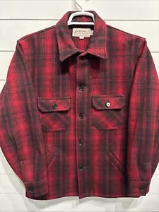 Vtg Bemidji Woolen Mills USA Plaid 100% Wool Shacket Coat Jacket Mens Large Red - Picture 1 of 6
