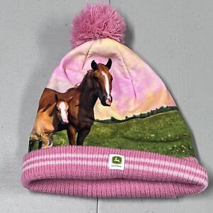 John Deere TODDLER Beanie Knit Hat Cap Pink Horses Girls