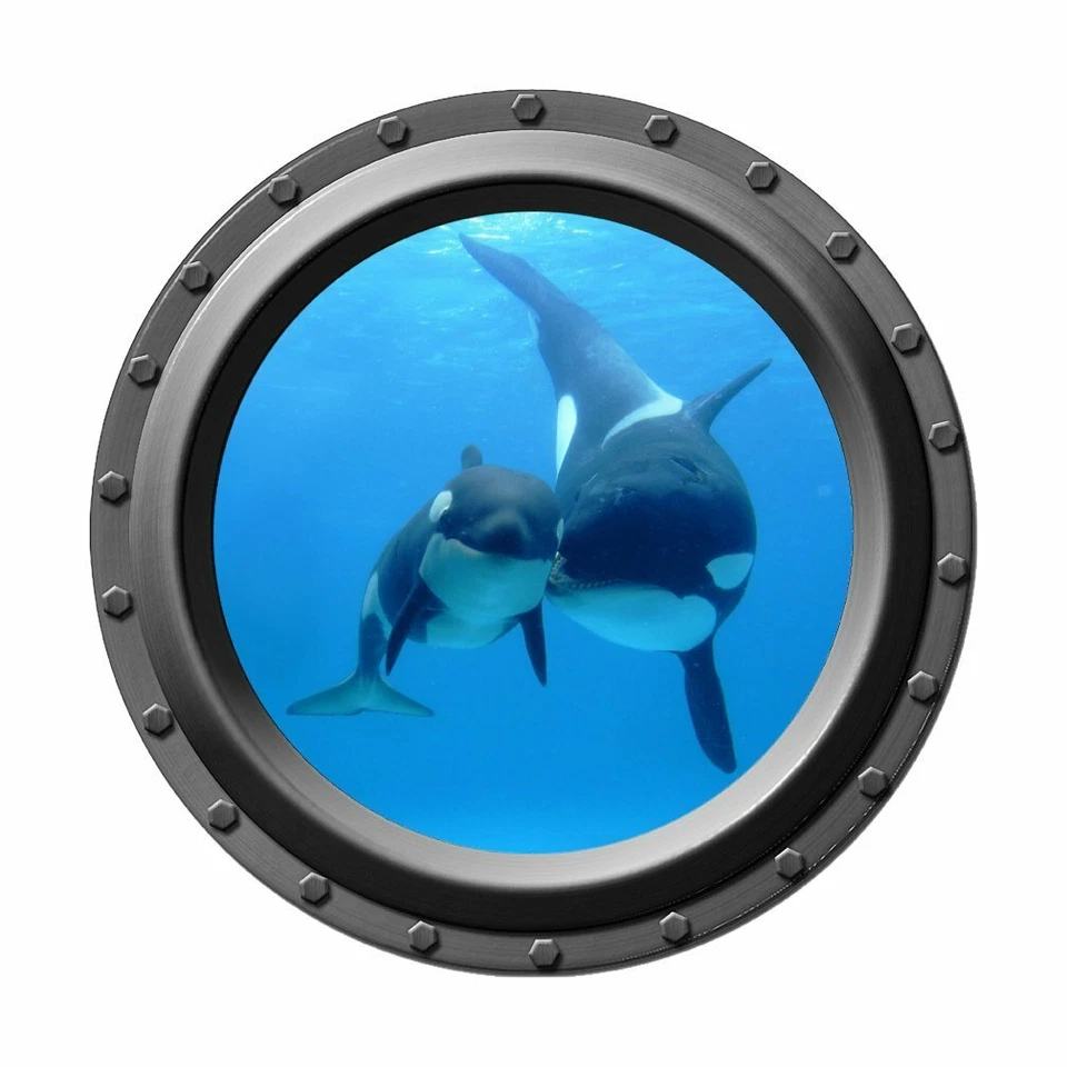 WILSON GRAPHICS Orca Mother and Baby - Porthole - Wall or Vehicle Vinyl Decal - Peel and Stick