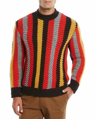 Salvatore Ferragamo Wool Cashmere Striped Cable Knit Crew Neck Sweater M L Italy - Image 1 of 4