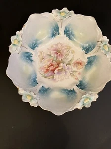 Antique RS Prussia Large Mold 29 Lily Bowl Great Colors Turquoise Lavender etc - Picture 1 of 8