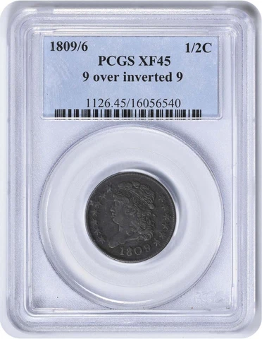 1809/6 Half Cent 9 over inverted 9 EF45 PCGS Cover