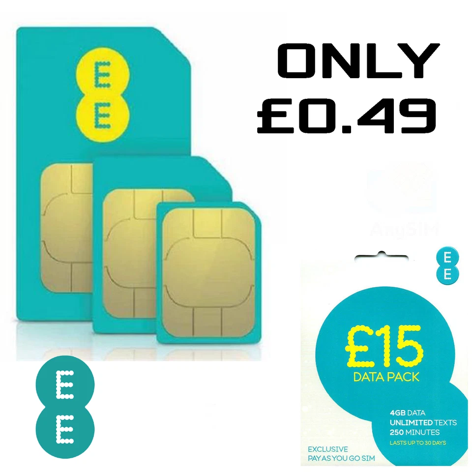 EE 4G £15 Data Pack Pay As You Go SIM PAYG Nano/Micro/Standard Triple Cut New UK - Image 1 of 1