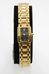 Armitron Diamond Women Watch Gold Stainless Steel Water Re Battery Black Quartz - Picture 1 of 6