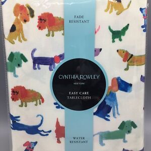 Cynthia Rowley Dog 70" R Tablecloth Watercolor Turquoise Blue Purple Easy Care