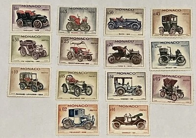 Juego completo de sellos MÓNACO 1961 MLH OG #485-498 AUTOS ANTIGUOS Foto 1 de 4