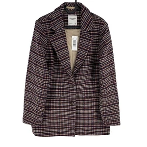Abercrombie & Fitch Women Brown Plaid Wool Blend Pea Coat Jacket Size M - Picture 1 of 14