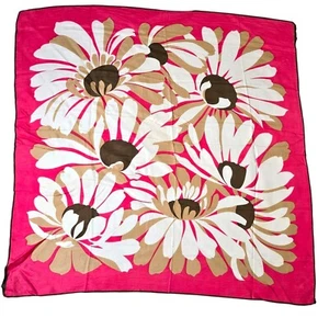 Sciarpa floreale quadrata rosa audace oversize fiori margherita twee civetta femminile vintage - Foto 1 di 10