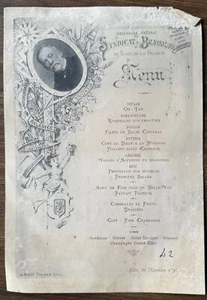 1895 Menu SYNDICAT BRASSEURS Nord France LOUIS PASTEUR Beer Brewers Union - Picture 1 of 9