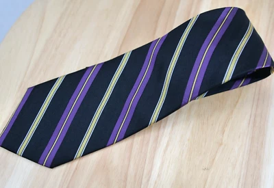 Corbata Lauren Ralph Lauren Silk Repp a rayas multicolor púrpura/negro/amarillo Foto 1 de 4