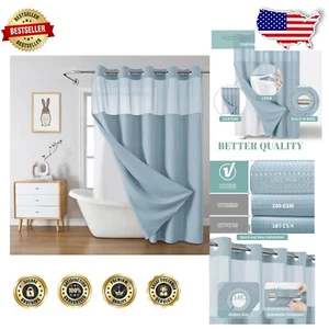 Premium Teal Waffle Weave Shower Curtain Set - Snap-In Liner & Mesh Top Design - Picture 1 of 9
