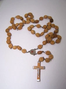 Vintage Rosenkranz Jerusalen geschnitzt Olivenholz Perlen ein Kreuz 22" Terra Santa - Bild 1 von 7