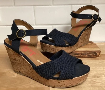 Sandalias de cuña para mujer Jellypop ajuste cómodo gris azul marino crochet corcho talla 7,5 Foto 1 de 4