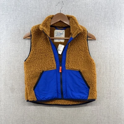 NUEVO J Crew Sherpa Chaleco Niños Mediano 8-9 Marrón Bloque de Color Cremallera Completa Vellón Niños Foto 1 de 4