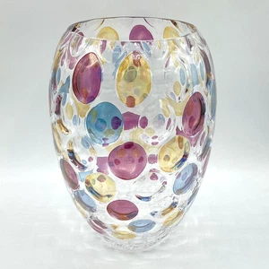 Vtg Nemo Borske Sklo Czech Bohemia Glass Coin Polka Dot Vase Max Kannegiesser 9" - Picture 1 of 18