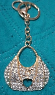 "Purse Hand Bag" Clear Rhinestone Crystal Keychain Keyring Bling Bag Charm  - Image 1 of 4