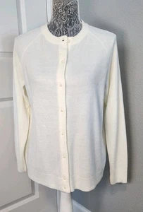 Debbie Morgan Ivory White Women Button Down Cardigan Sweater Size M Soft - Picture 1 of 11