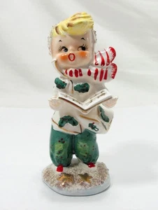 Vintage Geo Lefton 072 Caroler mit Buch Keramik Figur Stechpalme Beere Weihnachten - Bild 1 von 11