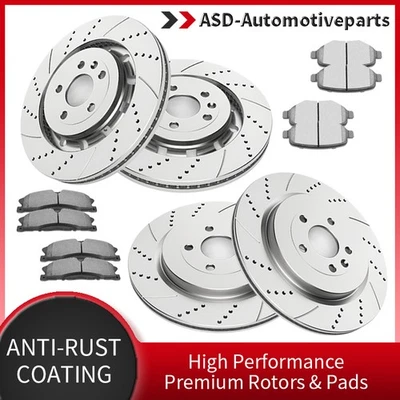 Front Rear Slotted Rotors Brake Pads Kit for Ford Explorer Flex Lincoln MKT MKS Foto 1 de 4