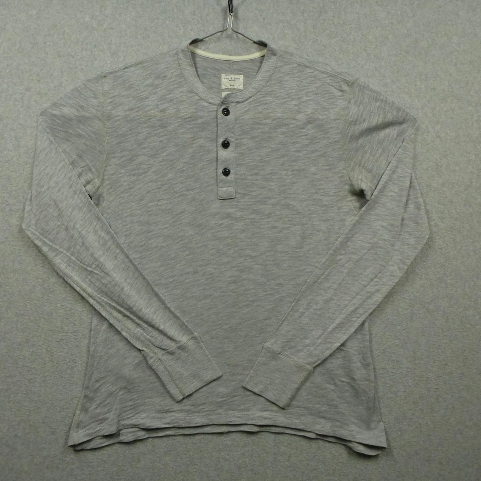 rag & bone Henley Shirt Mens Medium Gray Long Sleeve Slub Knit 3 Button Pullover - Image 1 of 4