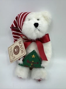 Boyds Bear I.B.Lieve White Plush Bear w Striped Hat & Christmas Tree #914388 - Picture 1 of 5