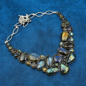 Collar Labradorita Azul Plata de Ley 925 Hecho a Mano Declaración Joyería Regalo - Imagen 1 de 9